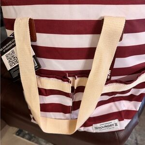 Foundry Market Wine Red & White Striped Canvas Tote with Cream Handles